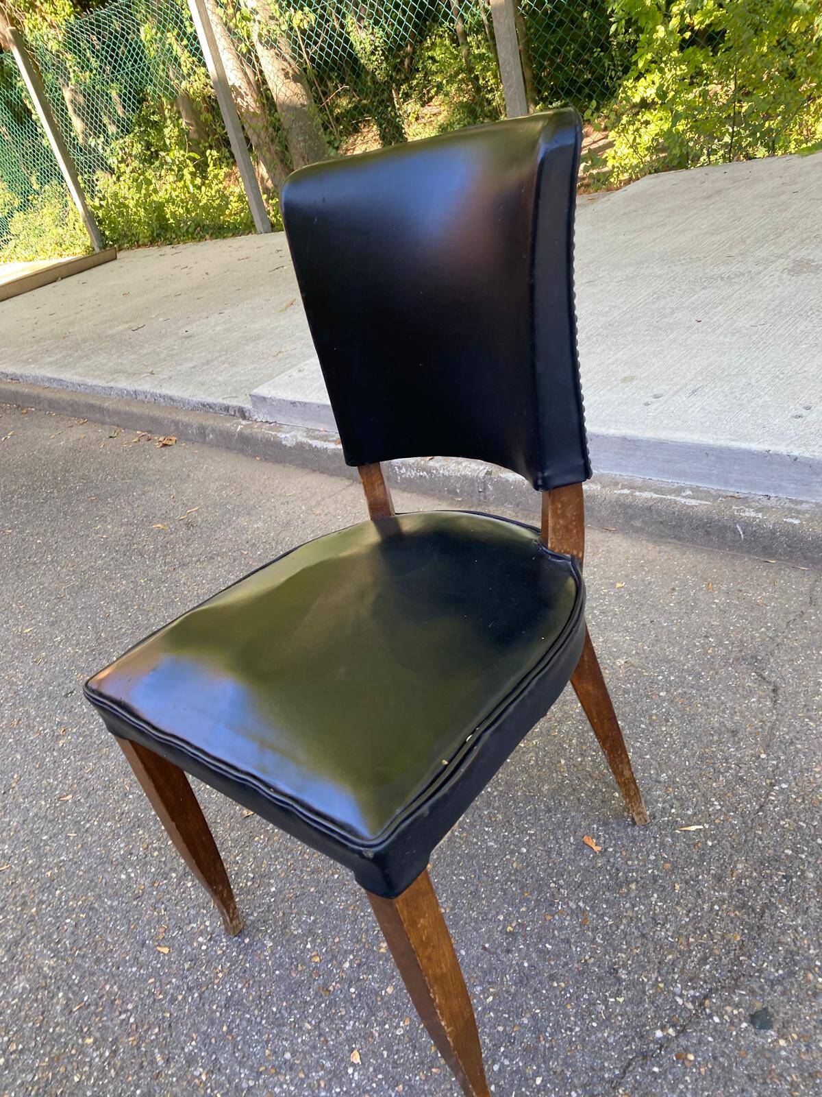 Vintage Art Deco Chair / 1950s – Wood & Black Faux Leather