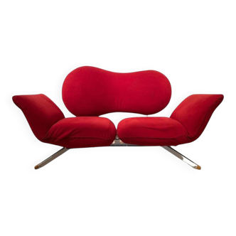 Postmodern Convertible Sofa in Red Fabric attributed to Bonaldo, Italy, 1980s