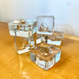Set of 6 square molded glass candle holders