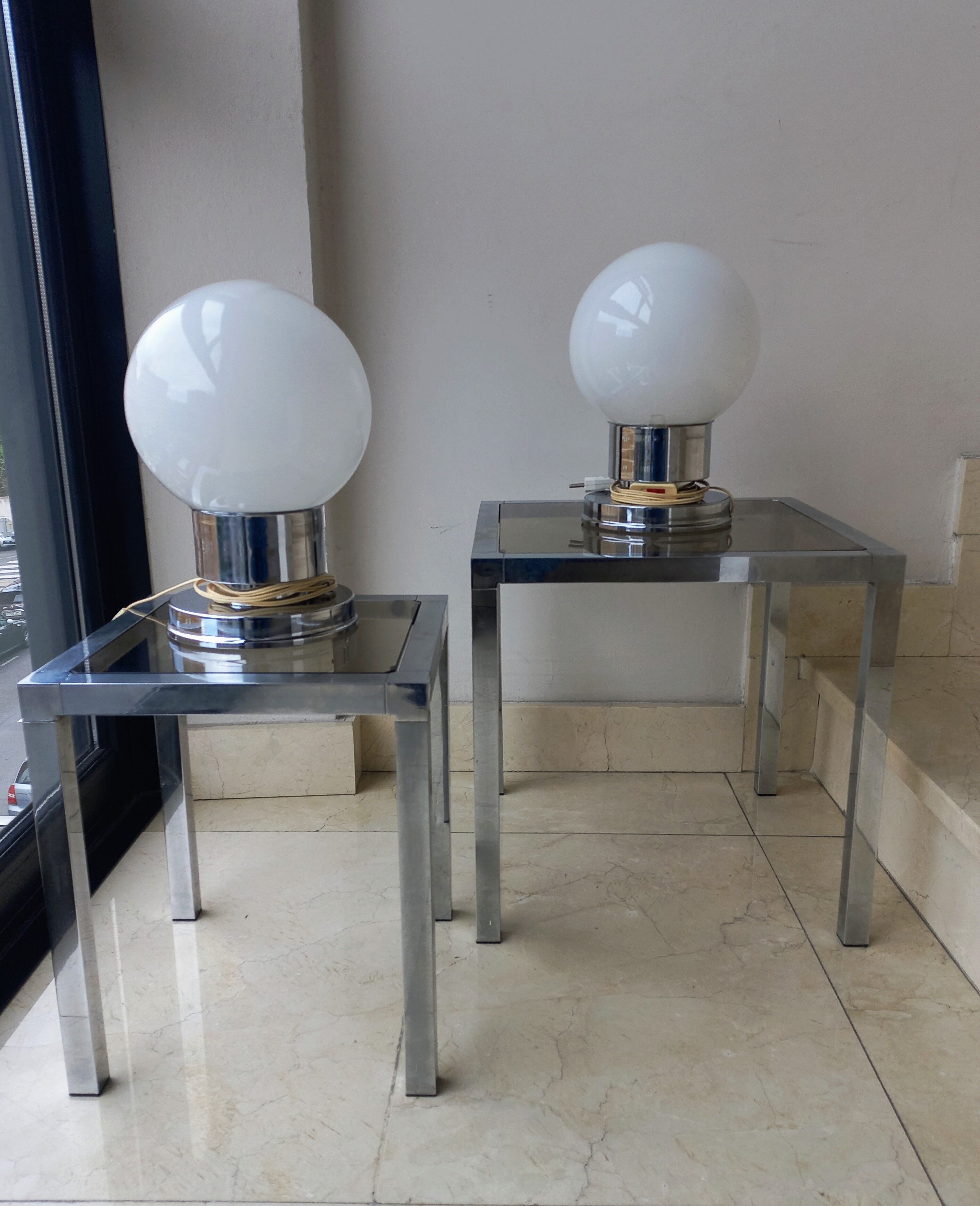 Pair of mcm chromed lamps