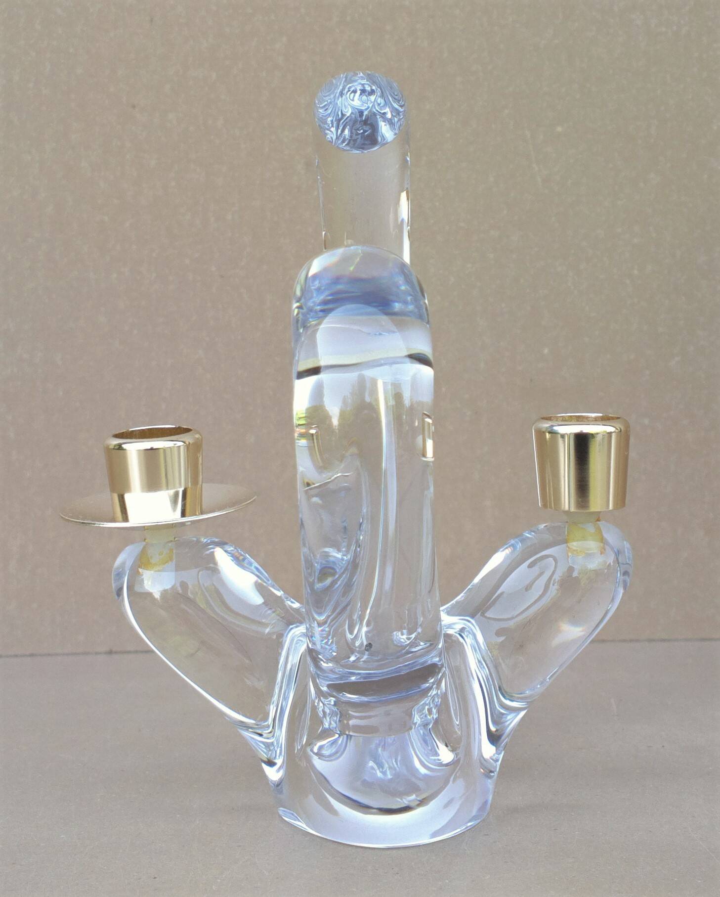 Old 2-light crystal candlestick signed SCHNEIDER FRANCE vintage design from the 60s