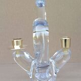 Old 2-light crystal candlestick signed SCHNEIDER FRANCE vintage design from the 60s