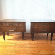 Pair of modernist bedside tables in veneered wood, 1950s-60s