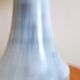 Signed pale blue ceramic lamp, raffia lampshade, 60s