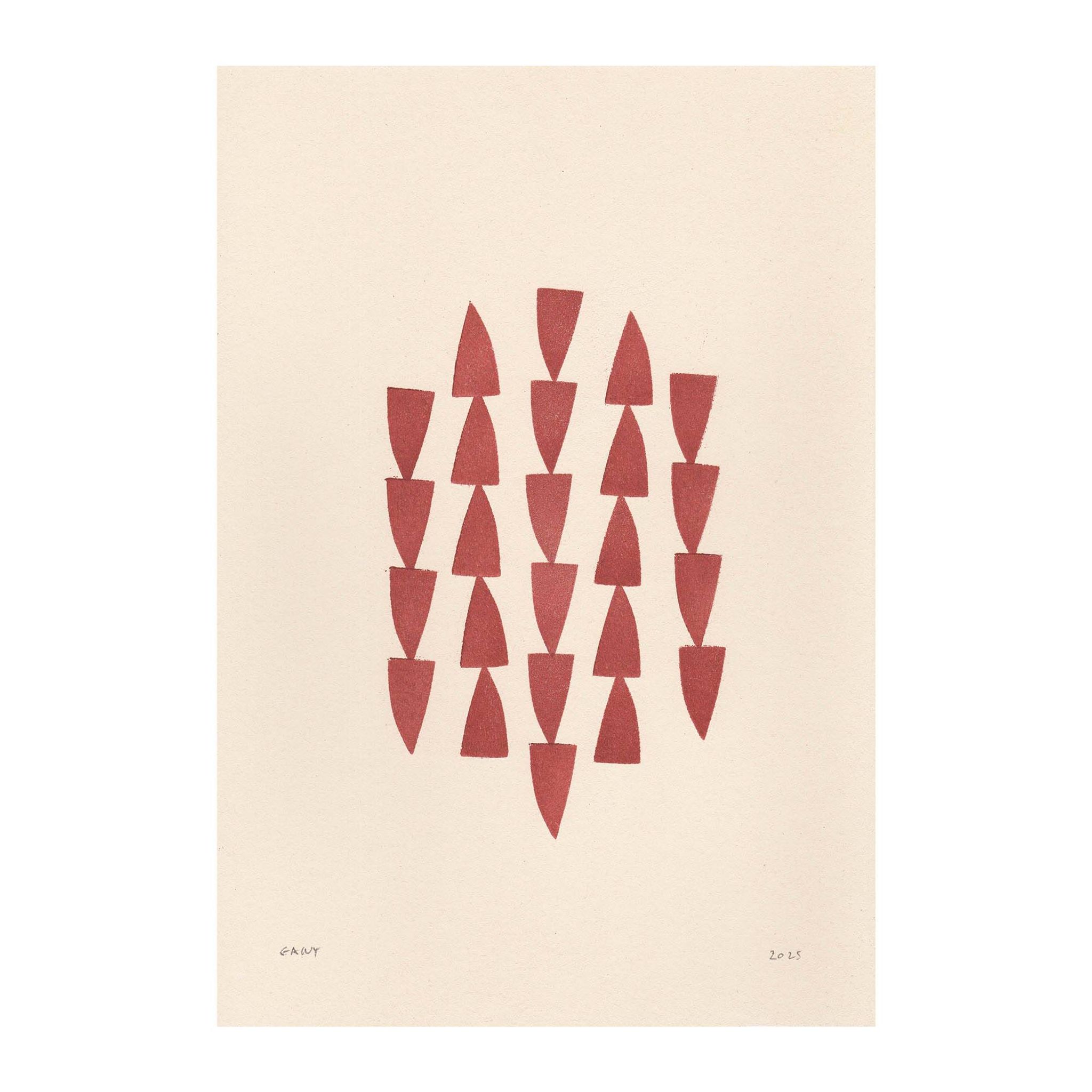Peinture abstraite sur papier illustration rouge foncé signée Eawy