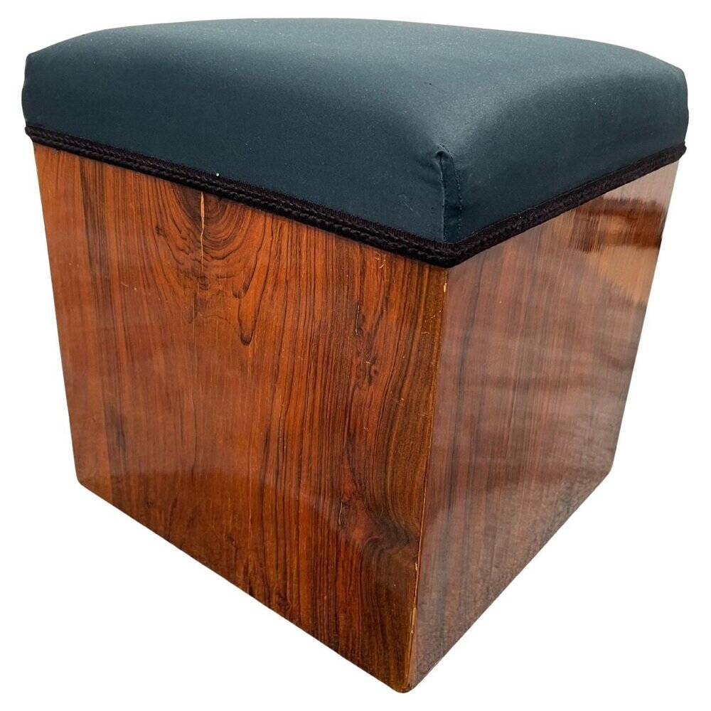 Art Deco Cubic Stool in Walnut Veneer, France, 1930s
