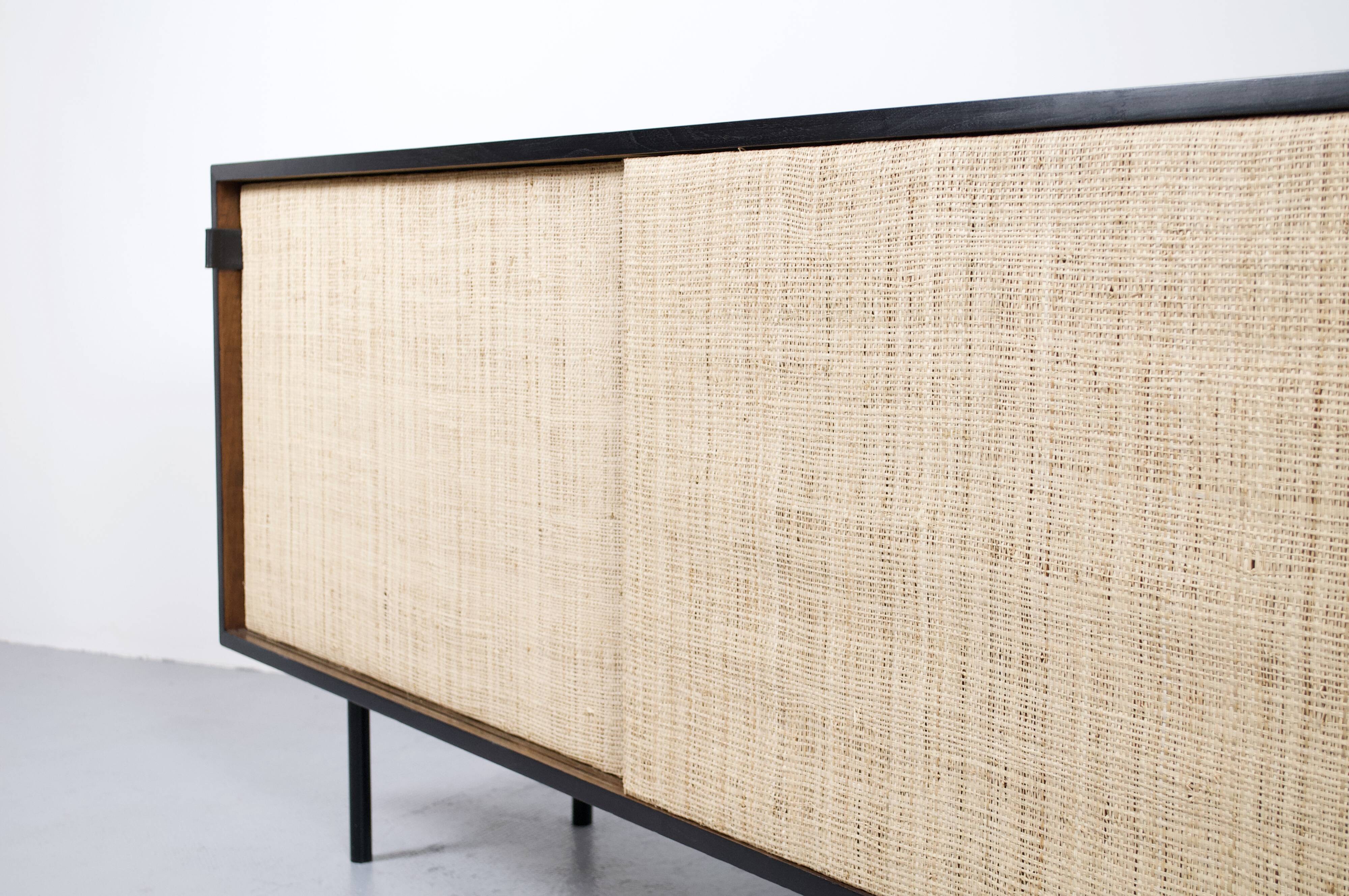 Enfilade florence knoll model 116 wood leather and raffia 1960