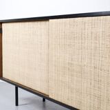 Enfilade florence knoll model 116 wood leather and raffia 1960