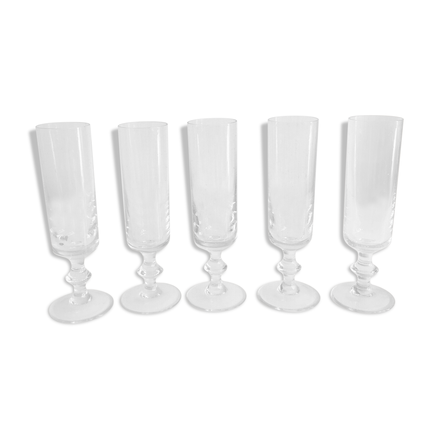 Set 5 bubbling glass champagne flutes in Biot style