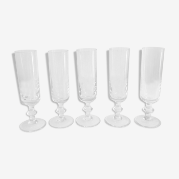 Set 5 bubbling glass champagne flutes in Biot style