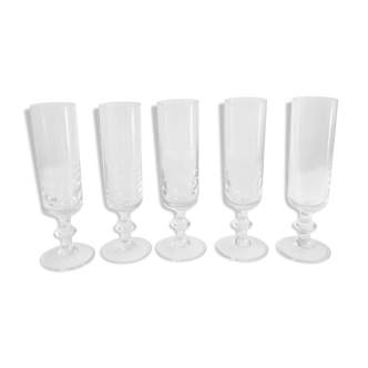 Set 5 bubbling glass champagne flutes in Biot style