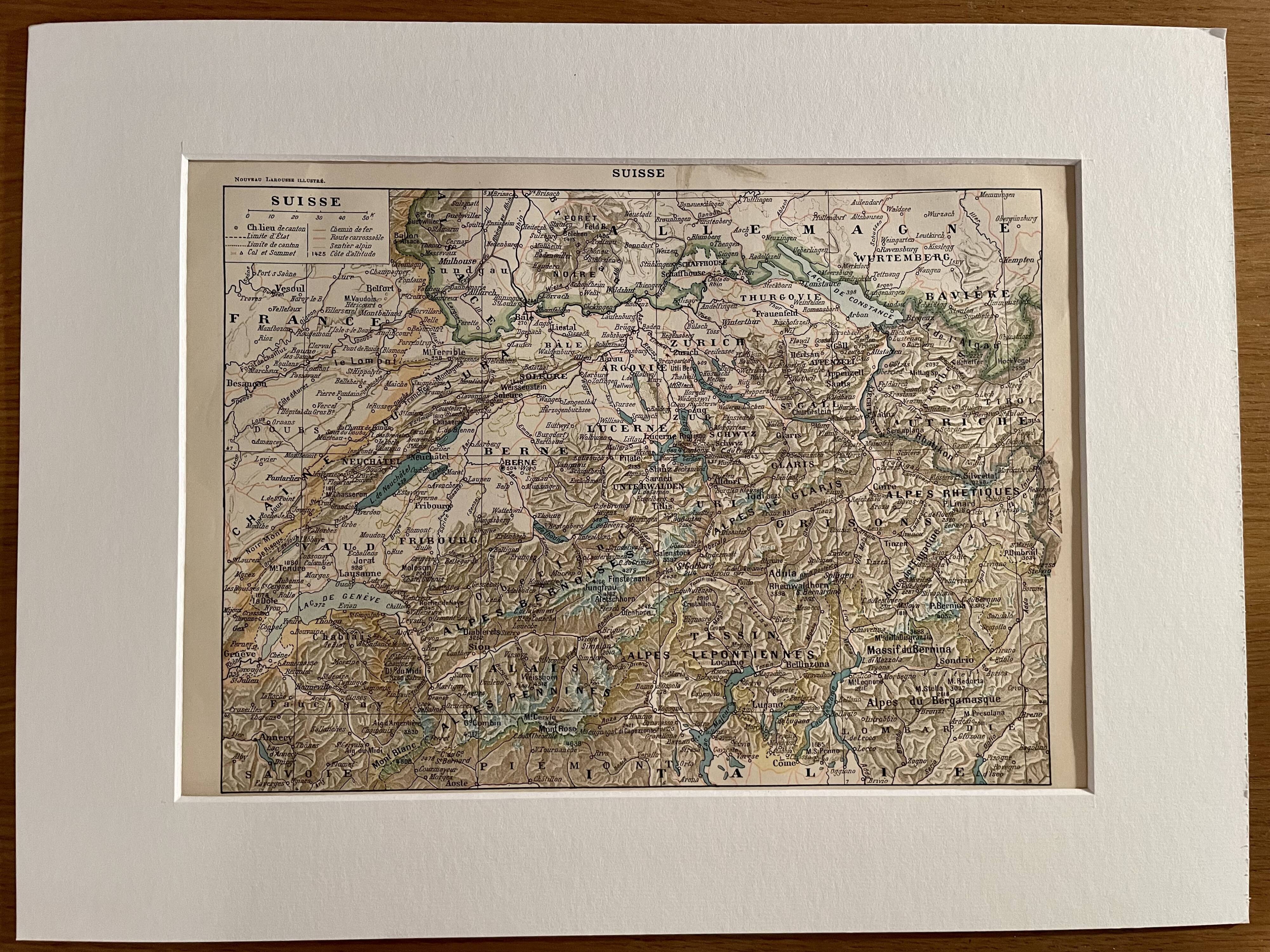 Lithograph engraving on Switzerland from 1897