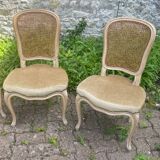 Cane and velvet chairs