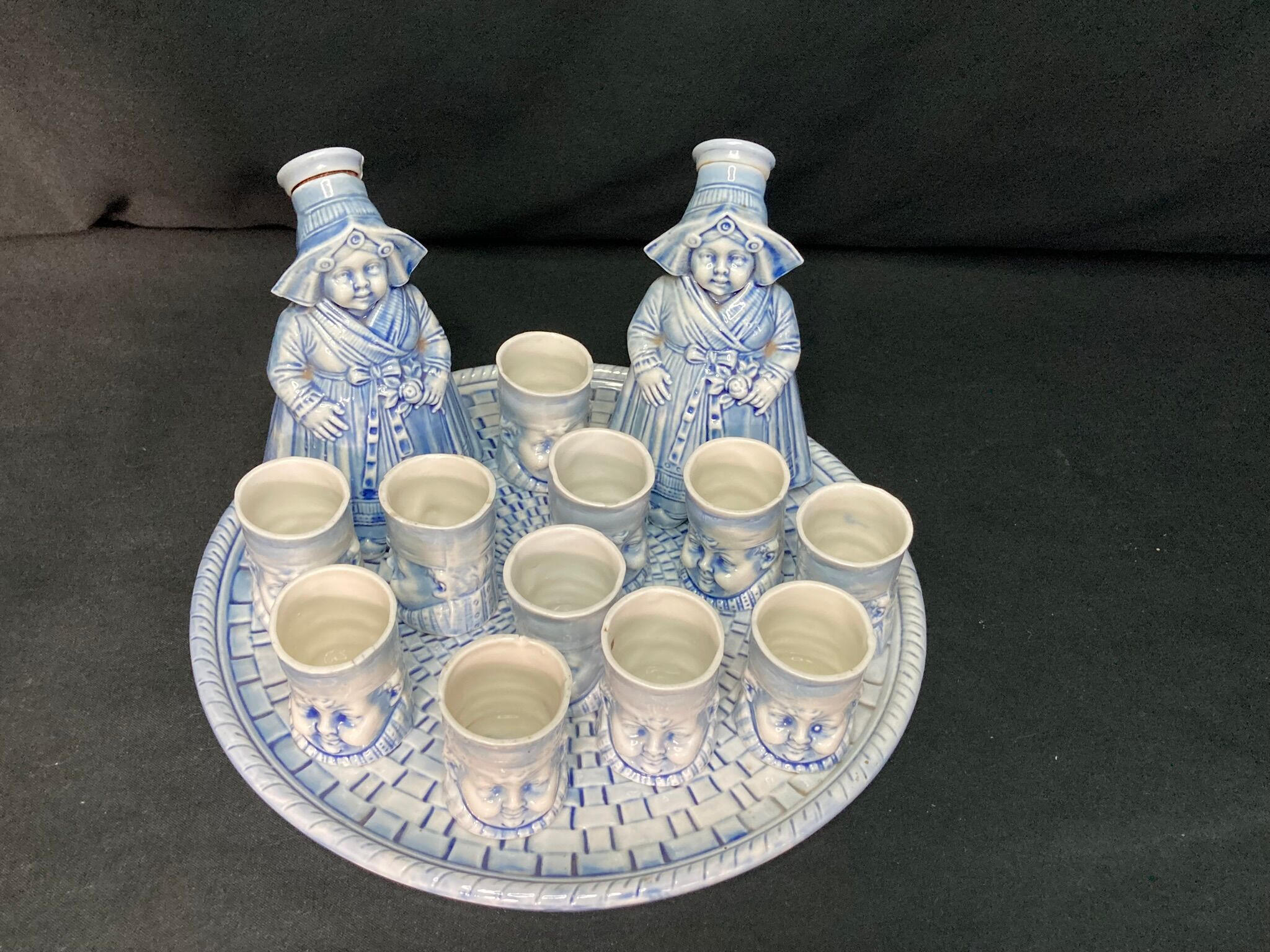 2211826 Vintage service with Breton liqueur cups and carafes ceramic XXth