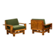 Pair of modernist style armchairs in pitch pine. 1960s.