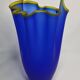 Vase handkerchief in vintage Murano glass, cobalt blue with yellow edging, 80s, 30 cm