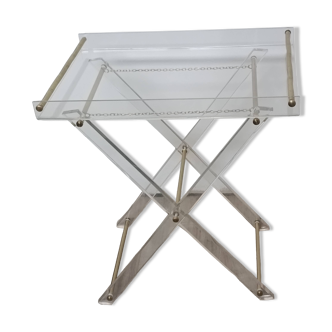 Folding side table with a plexiglass top and brass from the 1970s.