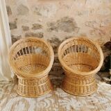 Pair of Vintage Wicker Armchairs for Children