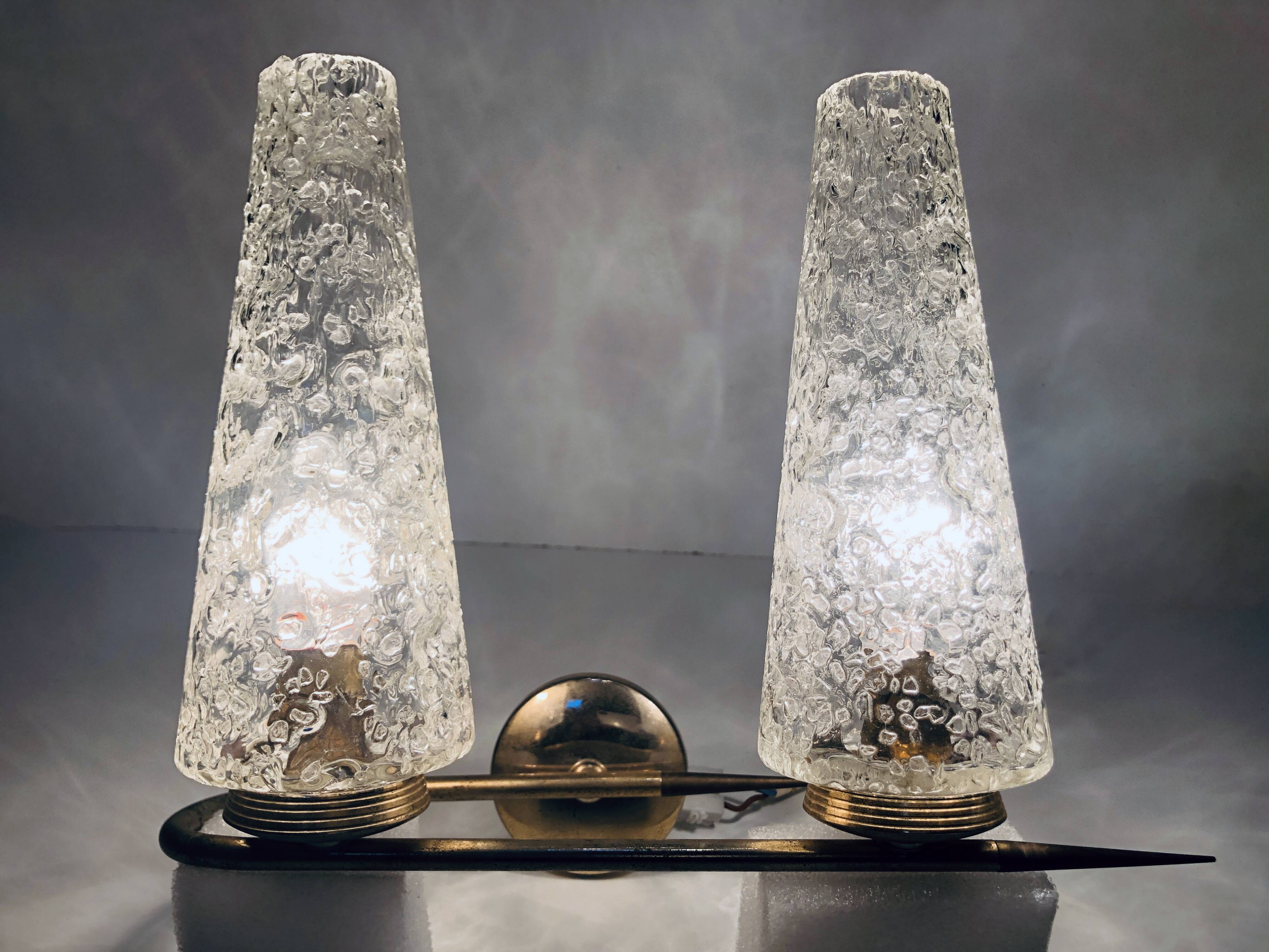 Vintage double wall light • steel, brass & glass • 1950