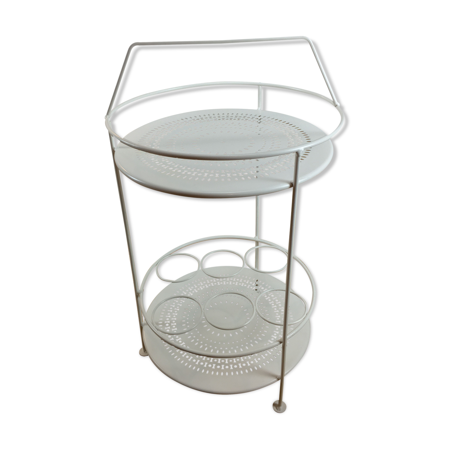 Dessert perforated sheet metal and white wrought iron, round, by Fermob