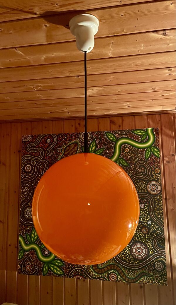 Lustre boule orange, suspension vintage, des année 70