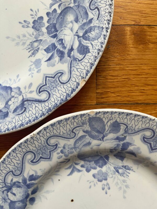 8 assiettes plates en terre de fer Bouquets, Creil et Montereau fin 19eme