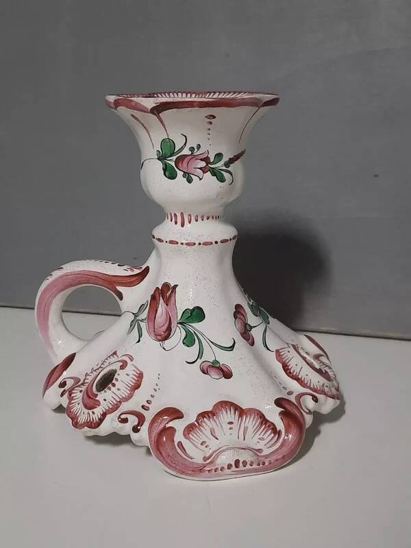 Antique earthenware candle holder - Strasbourg decor - handmade