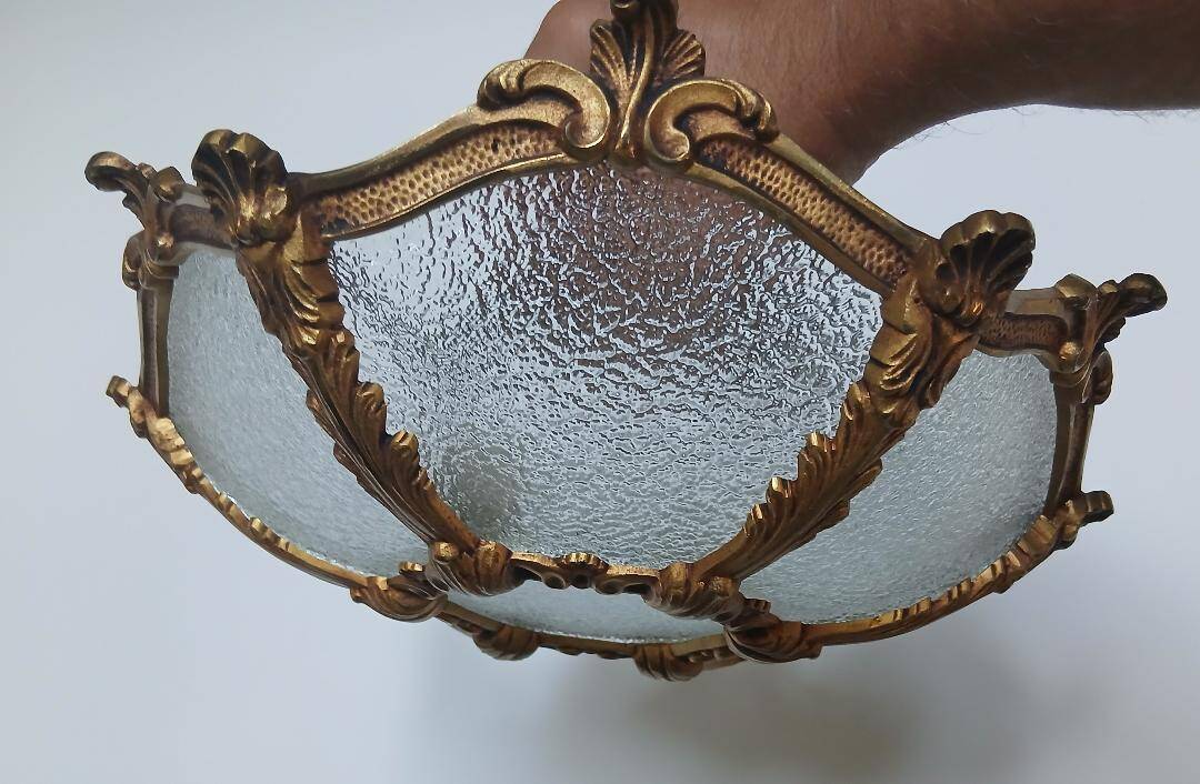 Bronze-gilded ceiling light and glass – Louis XV style