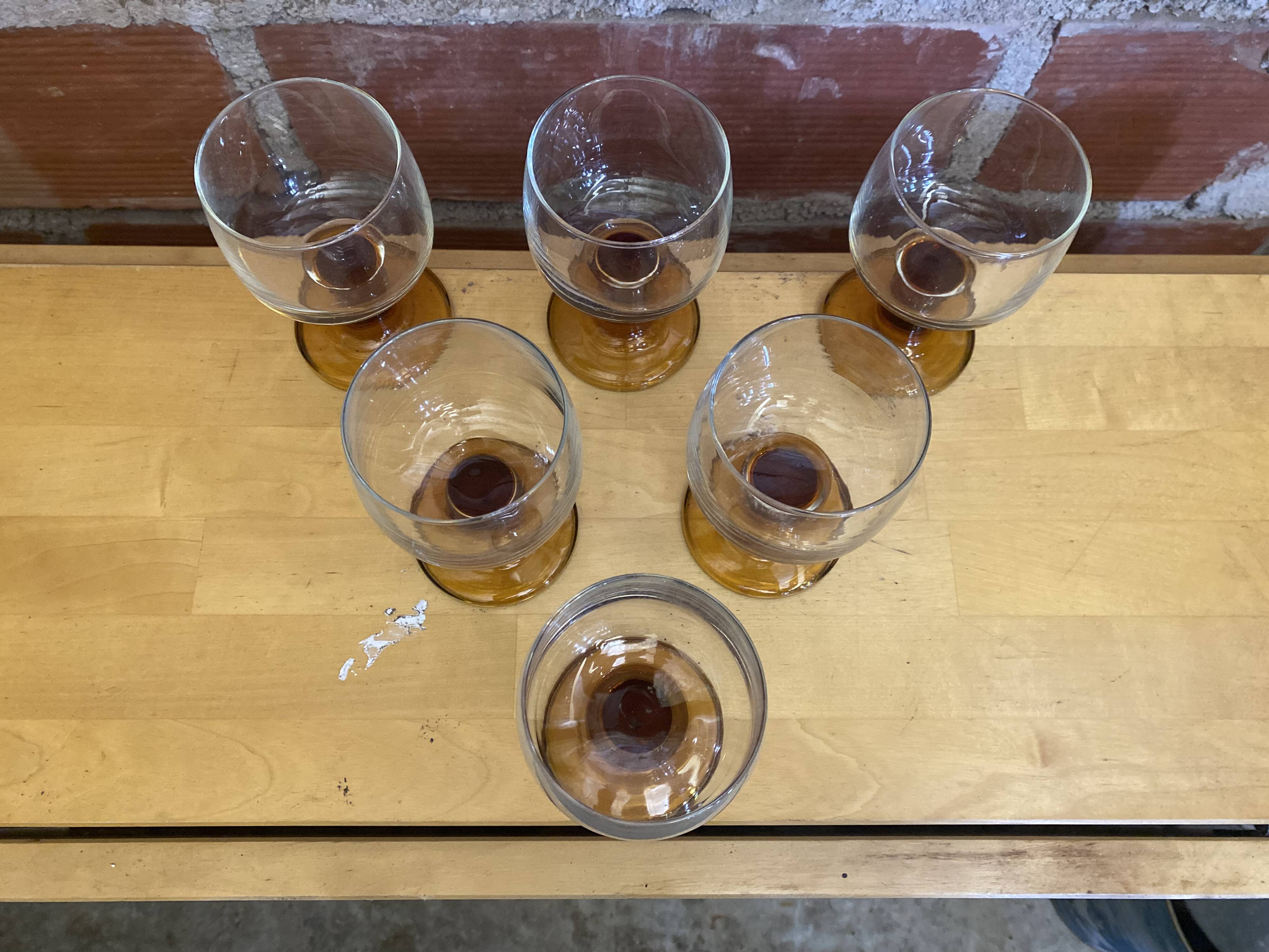 Set of 6 luminarc stemmed glasses transparent & amber vintage #e00