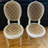 Paire de chaises Louis XVI époque fin XIXe cannages façon damiers