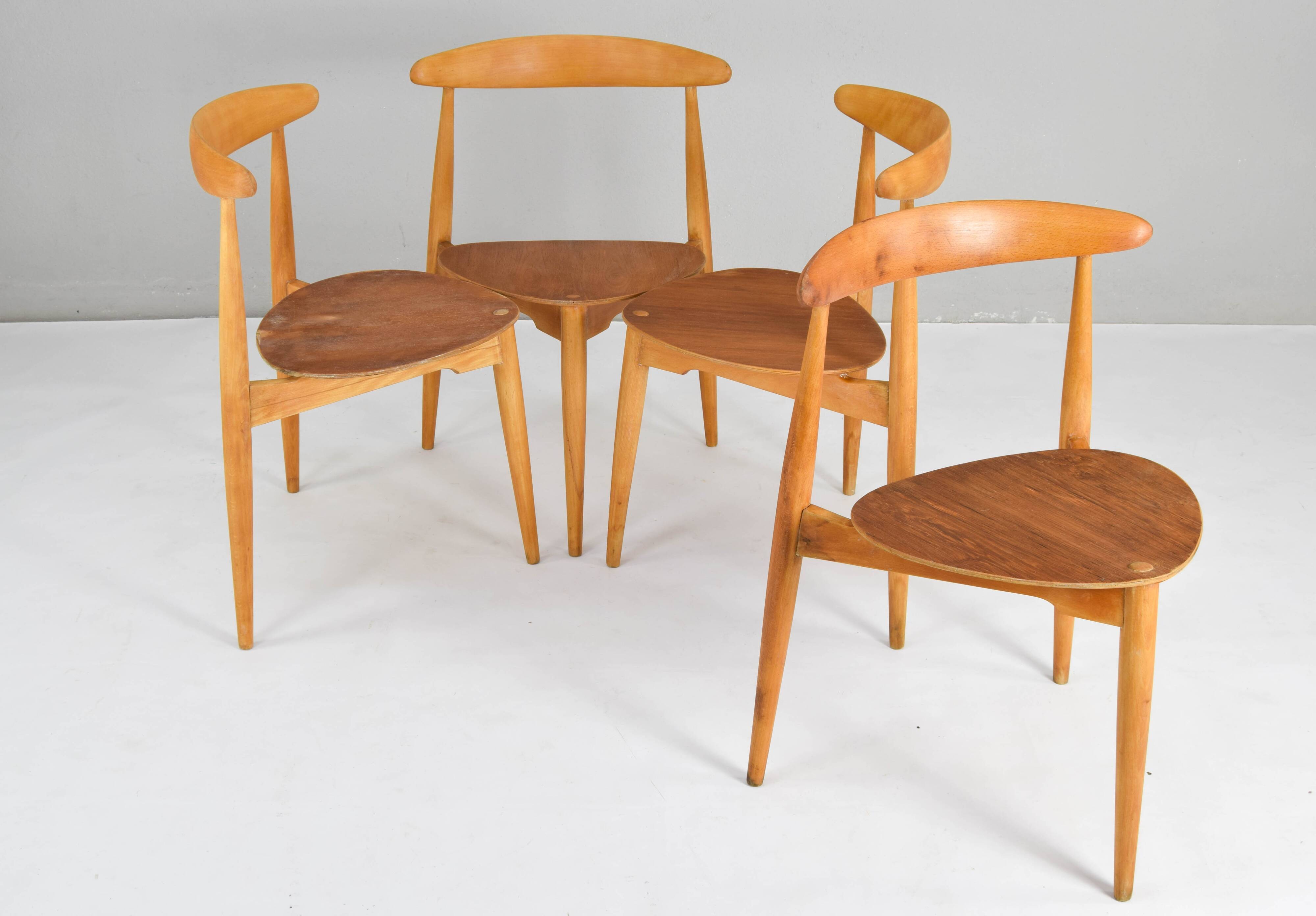 FH4103 Heart dining chairs by Hans Wegner for Fritz Hansen, Denmark 1950s