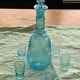 Carafe and 5 old blue glass liqueur glasses