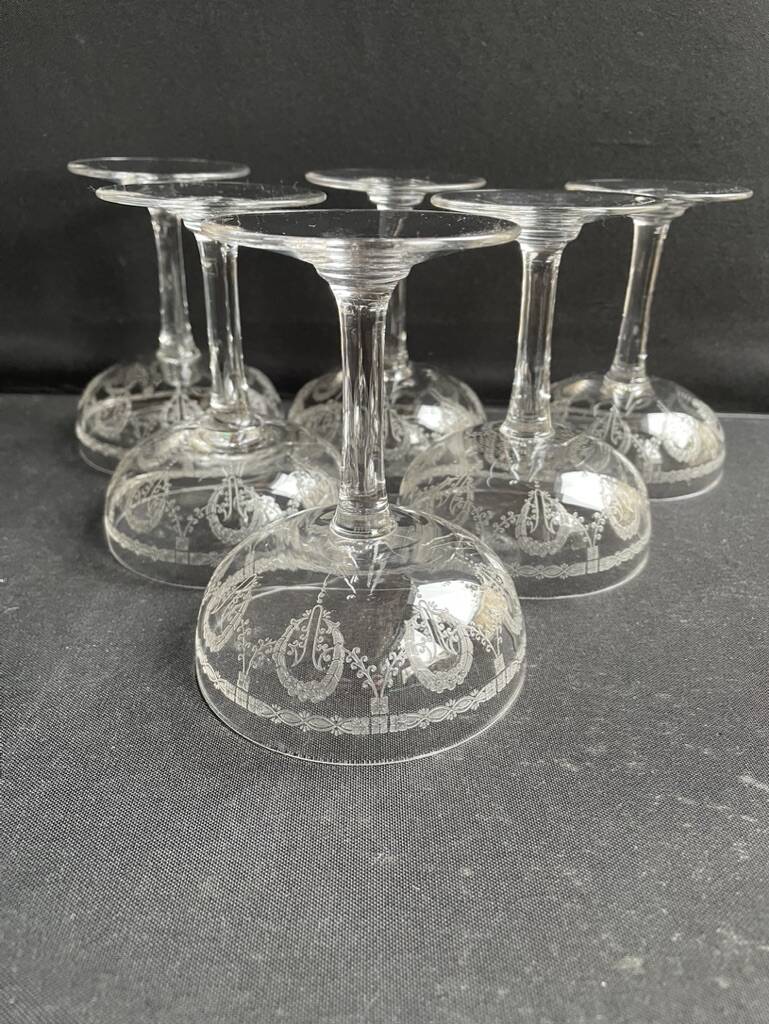 6 Champagne glasses – Saint Louis Christmas service rock crystal engraving 3540