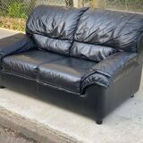 2 seater black leather convertible sofa 150cm