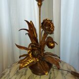 Large lamp, bouquet of vintage anemone flowers, gold metal, Hans Kogl
