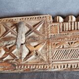 Coat rack 3 hooks in carved teak / 2 back hooks for wall hanging