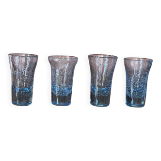 Set of 4 blue blown glasses.