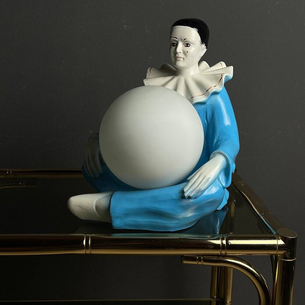 Mid-century Italian Pierrot table lamp in blue ceramic, 1960s.