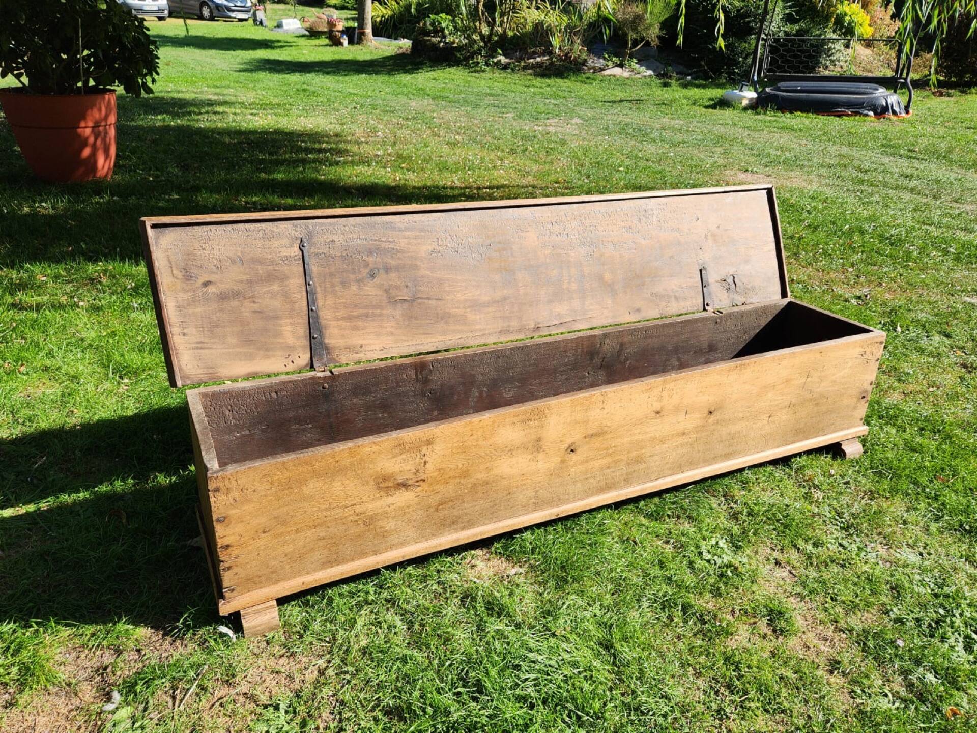 Bench / antique chest in solid oak - 196cm