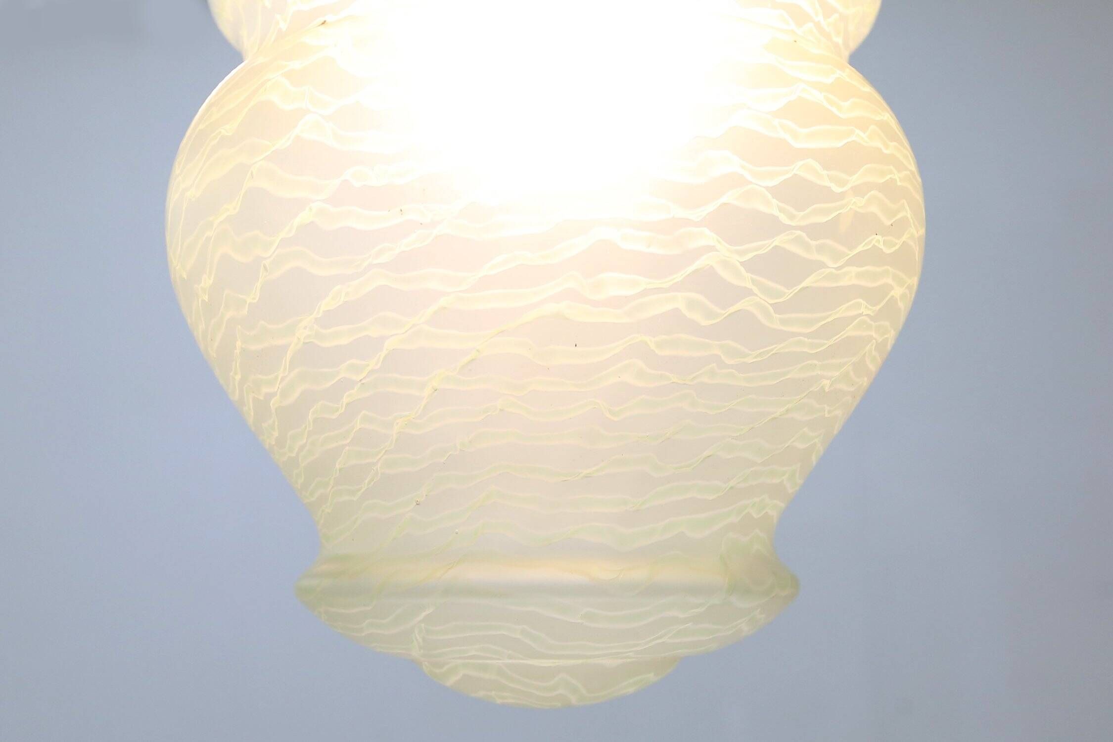 French Art Deco Pendant Lamp with Green Glass Shade, 1940