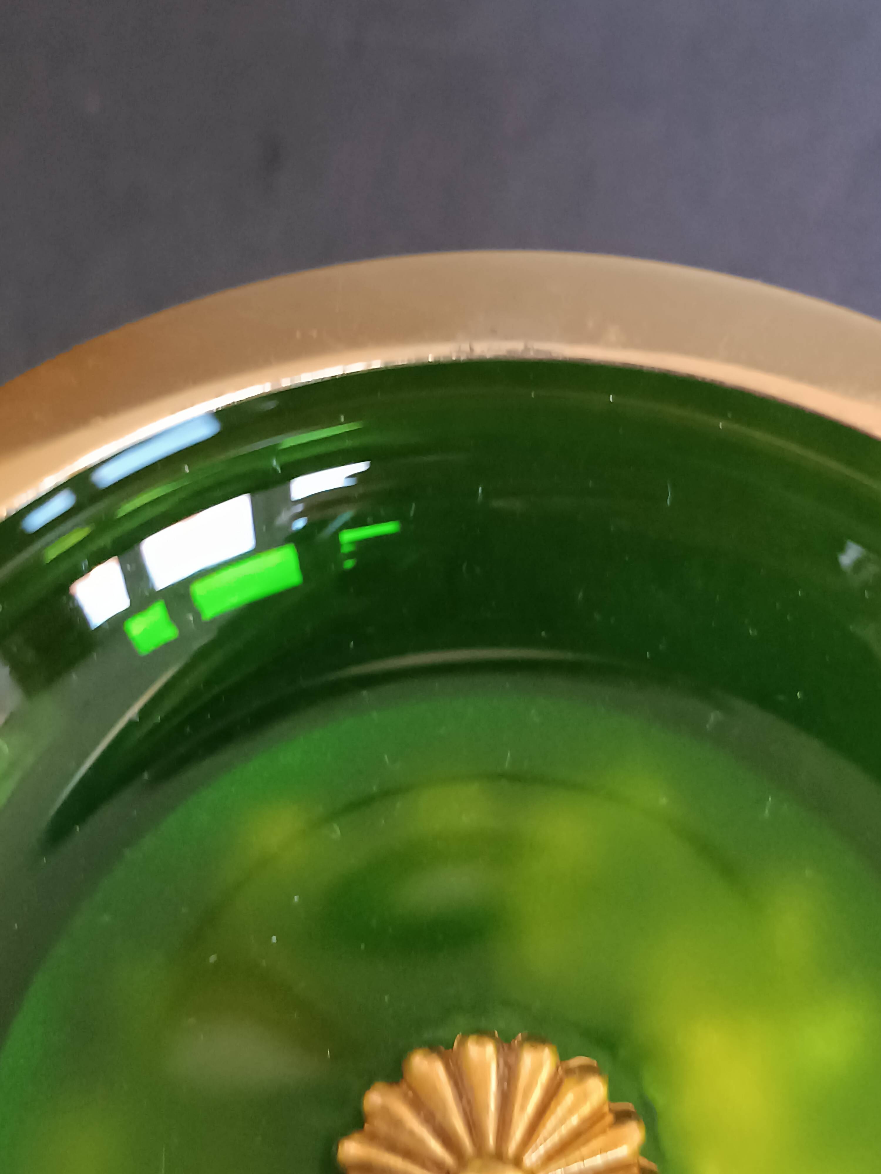 Green crystal and gilt brass bowl by Cristal & Bronze Paris