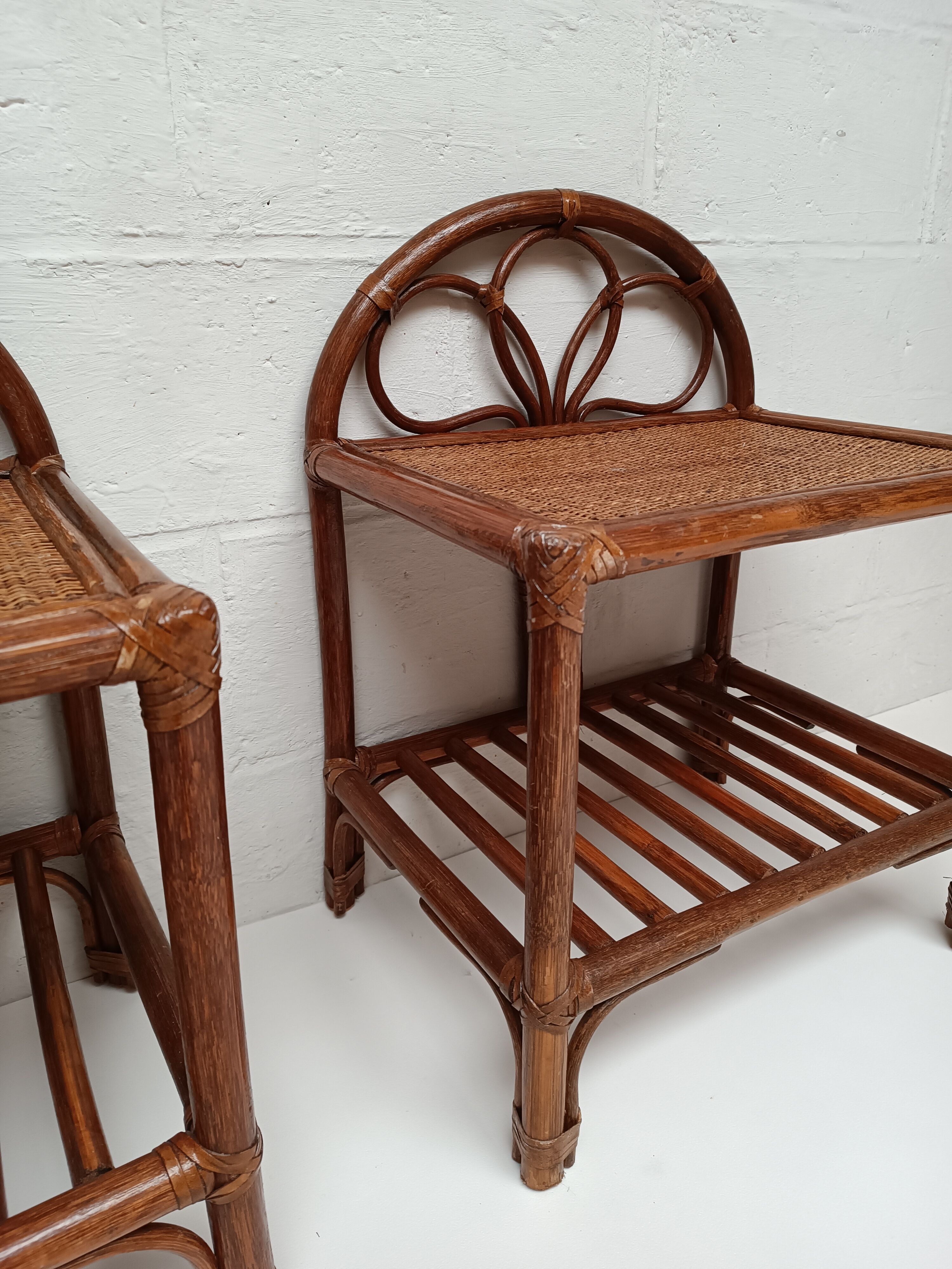 Paire de chevets rotin vintage