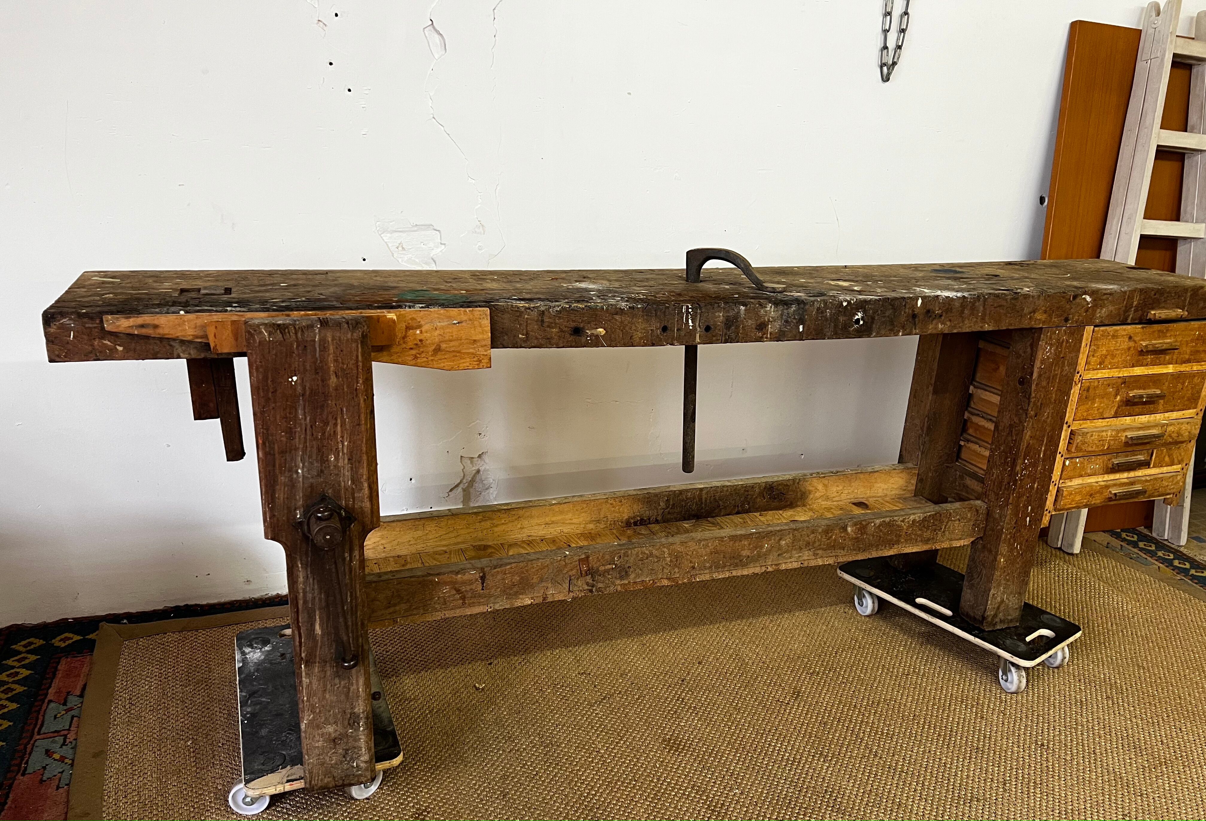 Old vintage wooden workbench