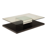 Cidue Mid Century Italian Black Lacquer, Mirror and Glass Coffee Table 1970