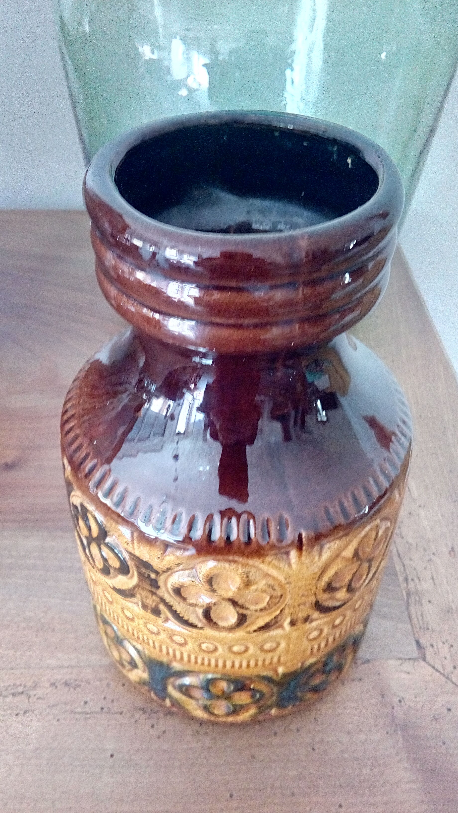 West Germany enamelled ceramic handle vase