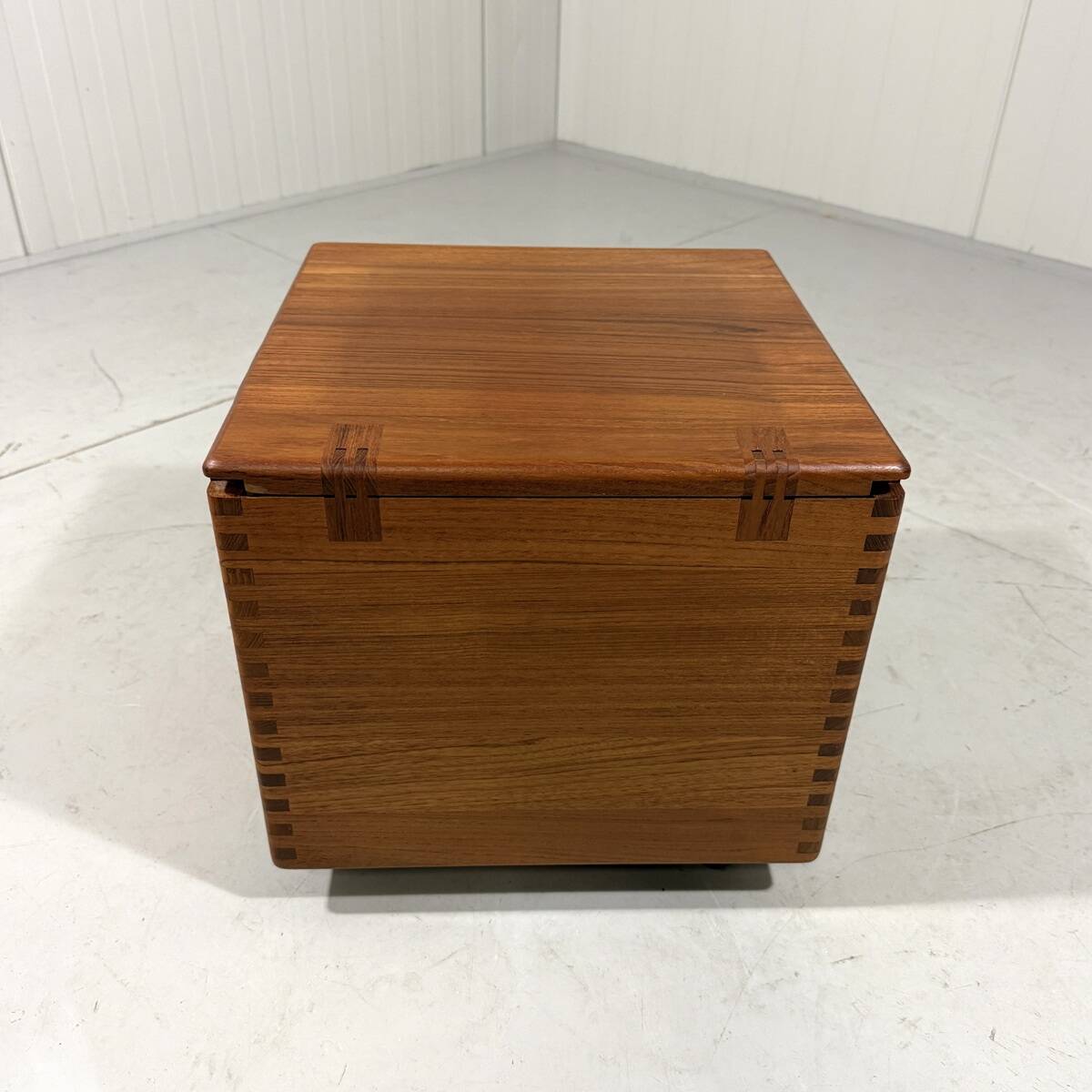 Salin Nyborg teak storage box side table on wheels, Denmark 1960’s