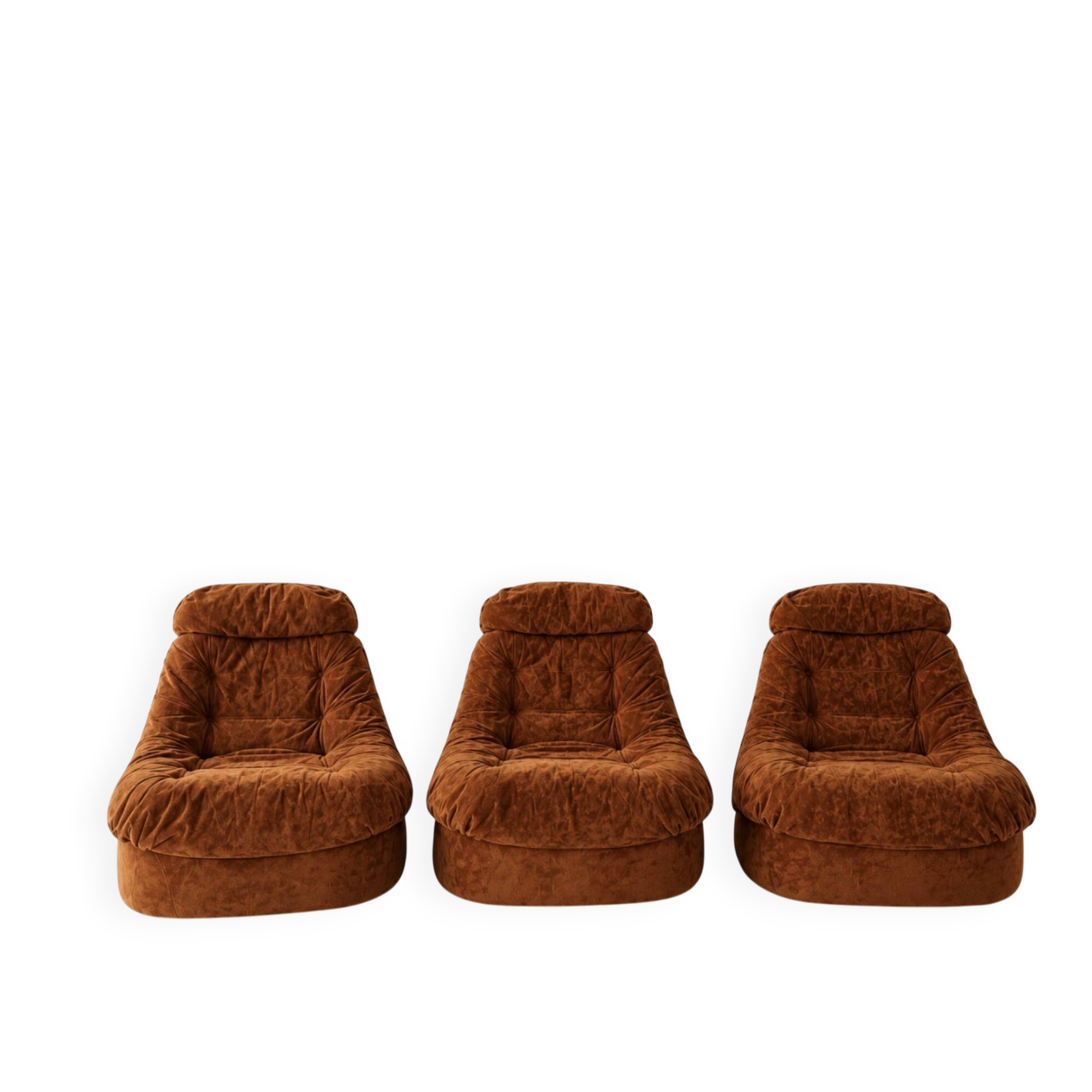 Vintage modular lounge chair trio in cognac velvet - Years