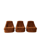 Vintage modular lounge chair trio in cognac velvet - Years