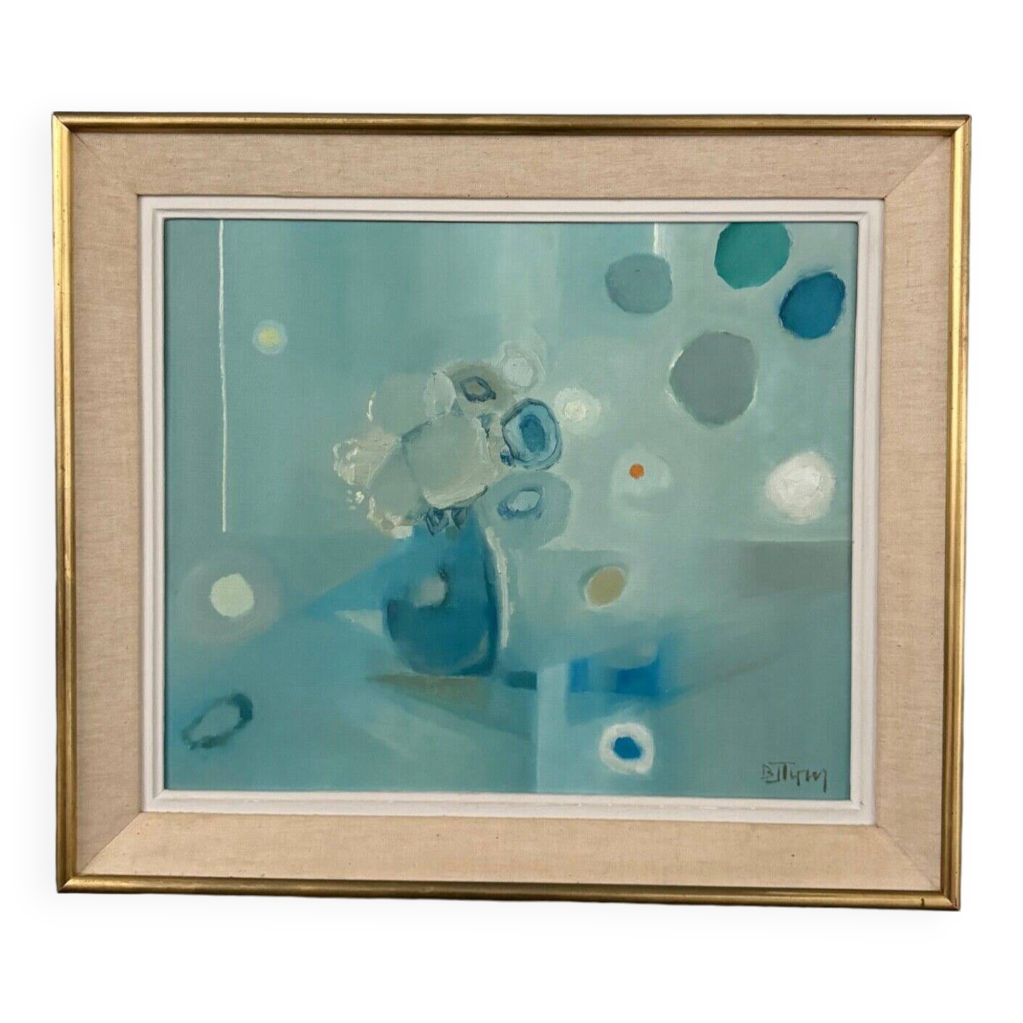 Mid Century Modern Oil Painting Still Life on Canvas