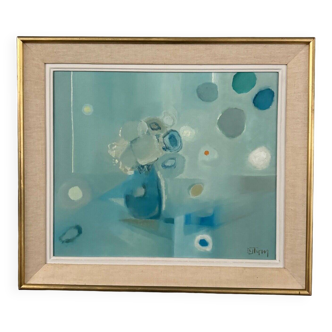 Peinture à l'huile moderne du milieu du siècle nature morte sur toile